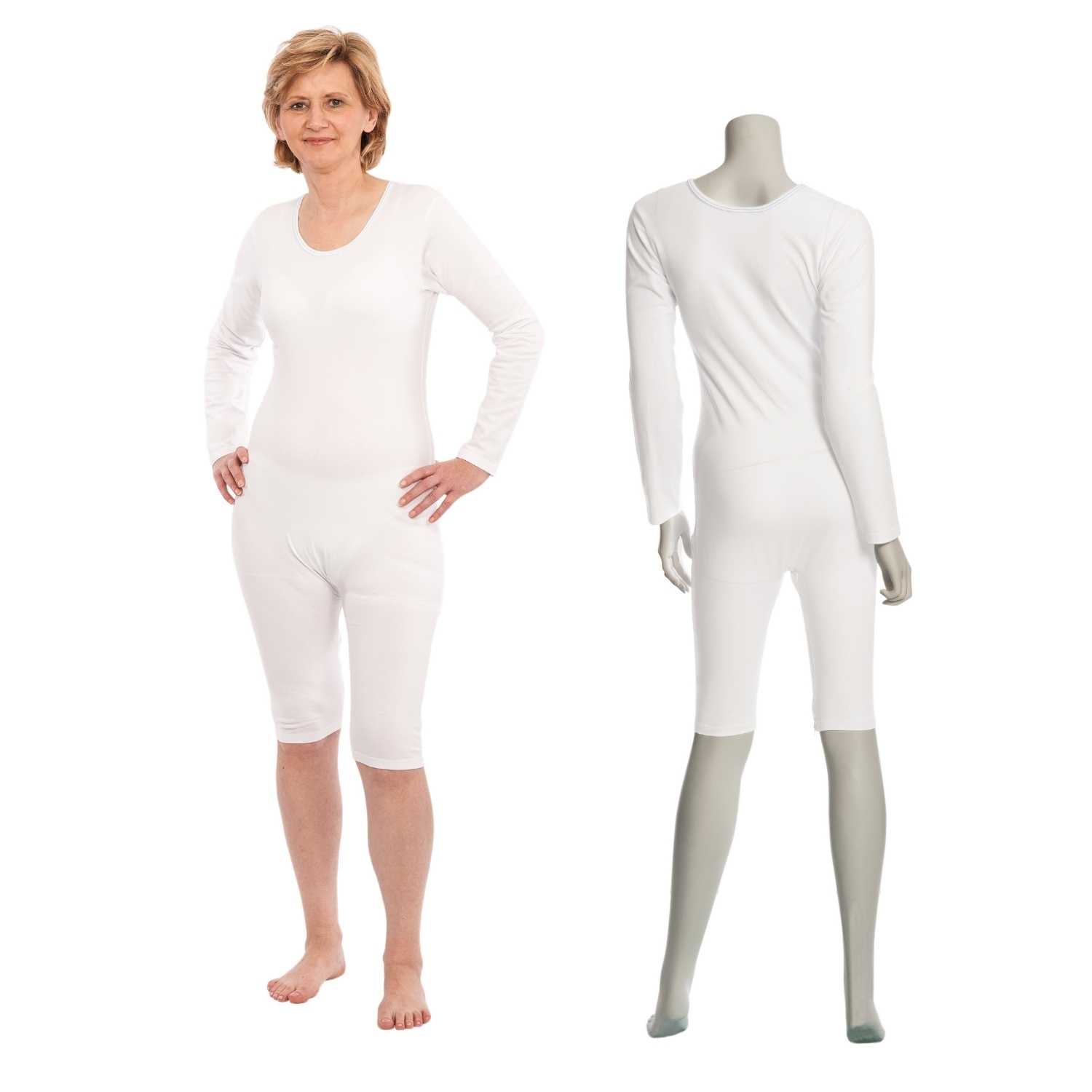 Suprima 4699 001, Pflegebody BW/Elast, Langarm mit kurzem Bein, Bein-RV, unisex - weiß, Gr. S-XXL